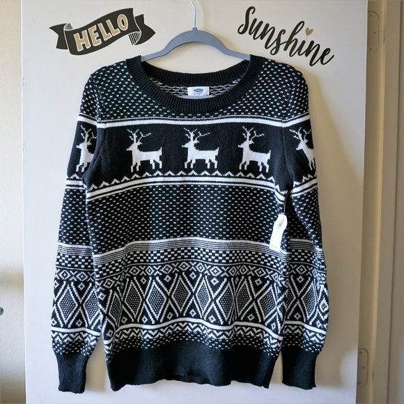Old Navy Sweaters - NWT Old Navy Black White Reindeer Knit Sweater L